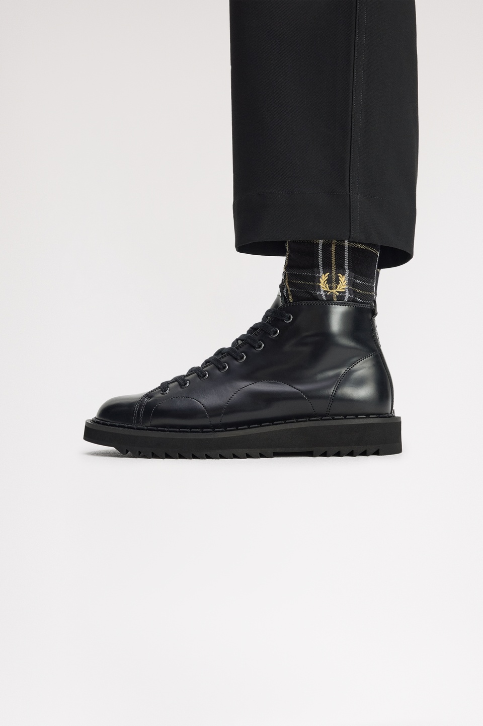 Tartan Socks 90A:BLACK / CHAMPAGNE 6-8