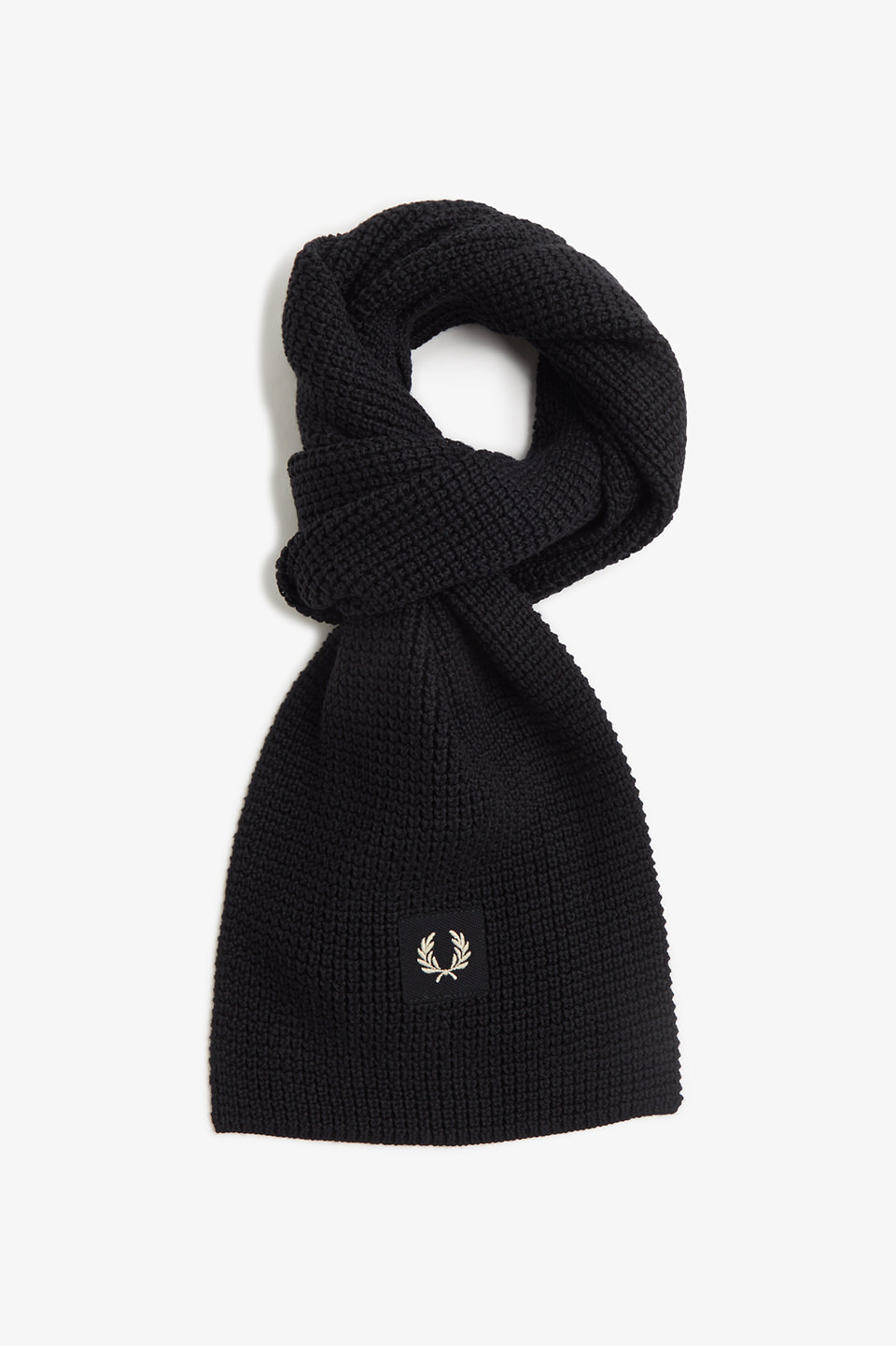 Waffle Knit Patch Brand Rib Scarf(1SZ T03：BLACK / OATMEAL