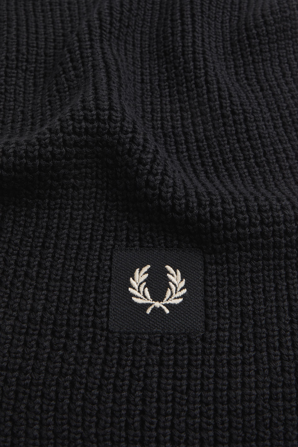 Waffle Knit Patch Brand Rib Scarf(1SZ T03：BLACK / OATMEAL