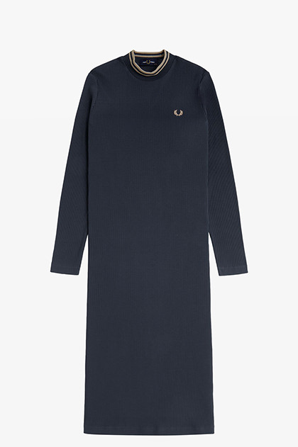 Tipped Mock Neck Ribbed Dress