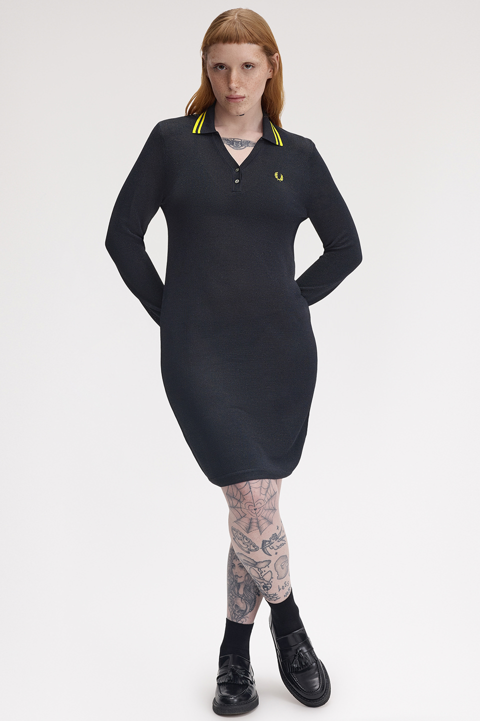 Textured Metallic Knit Polo Dress(10 608：NAVY): | FRED PERRY