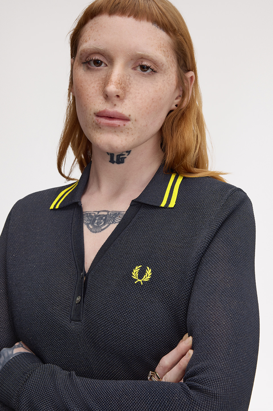Textured Metallic Knit Polo Dress(10 608：NAVY): | FRED PERRY