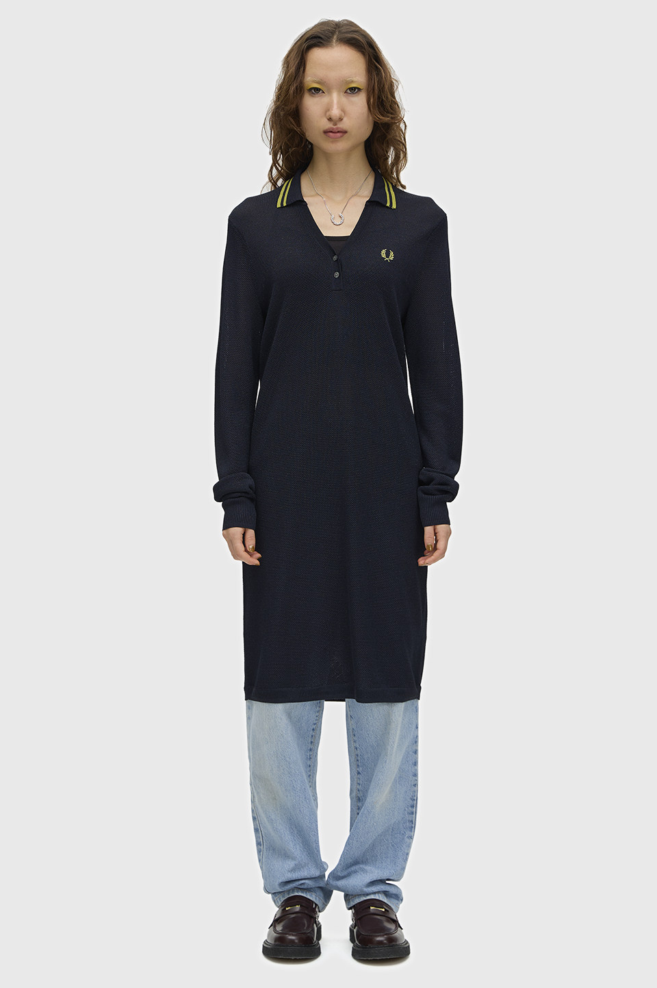 Textured Metallic Knit Polo Dress(10 608：NAVY): | FRED PERRY