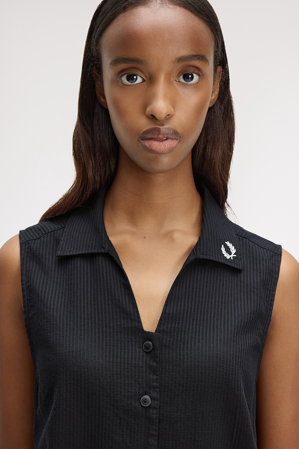 Sheer Stripe Sleeveless Dress(8 102：BLACK): | FRED PERRY JAPAN