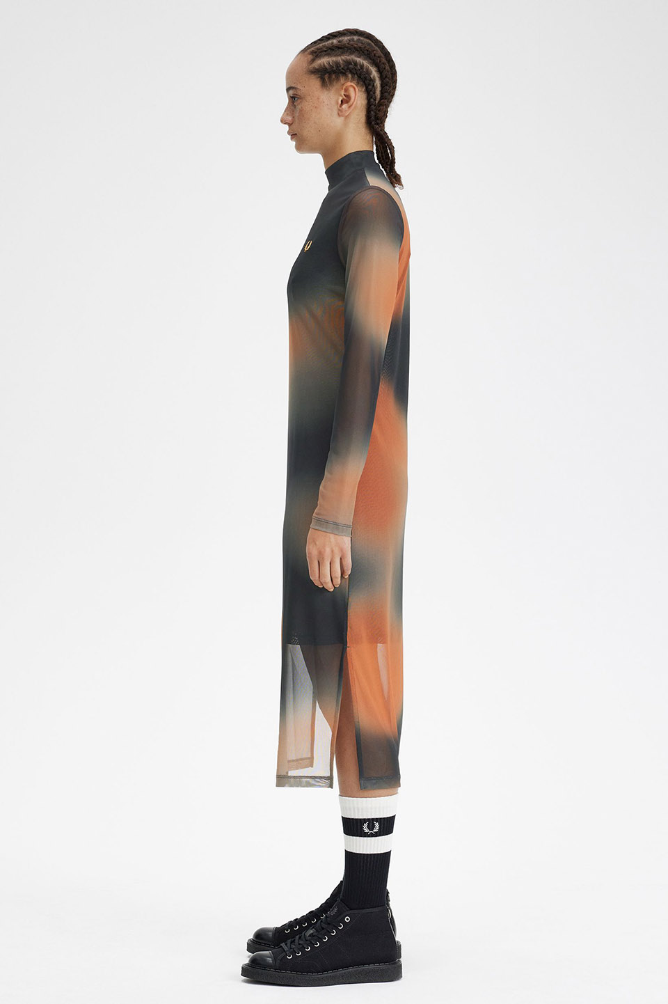 Printed Mesh Mock Neck Dress(10 Q20：NIGHT GREEN): | FRED