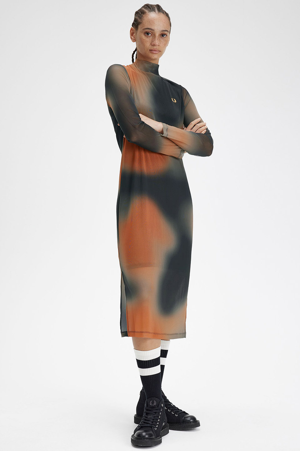 FRED PRERYフレッドペリー mesh dress Printed Mesh Mock Neck Dress(10 Q20：NIGHT GREEN): | FRED