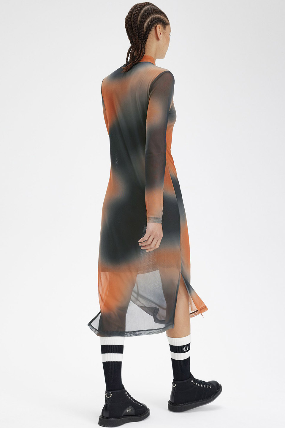 Printed Mesh Mock Neck Dress(10 Q20：NIGHT GREEN): | FRED