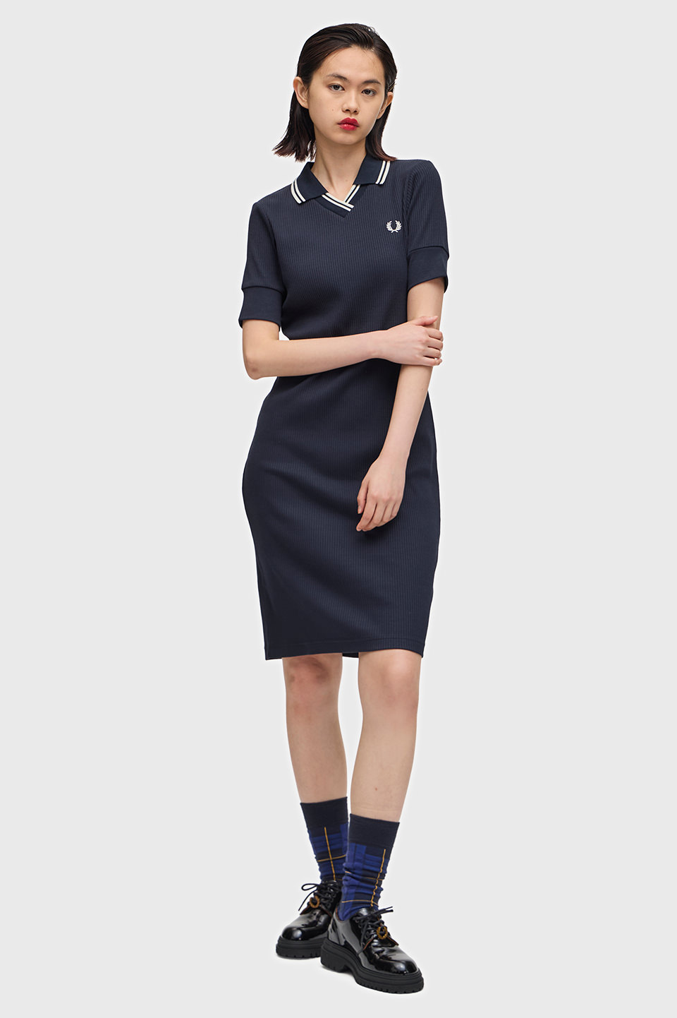 Twin Tipped Ribbed Polo Shirt Dress(8 608：NAVY): | FRED PERRY 