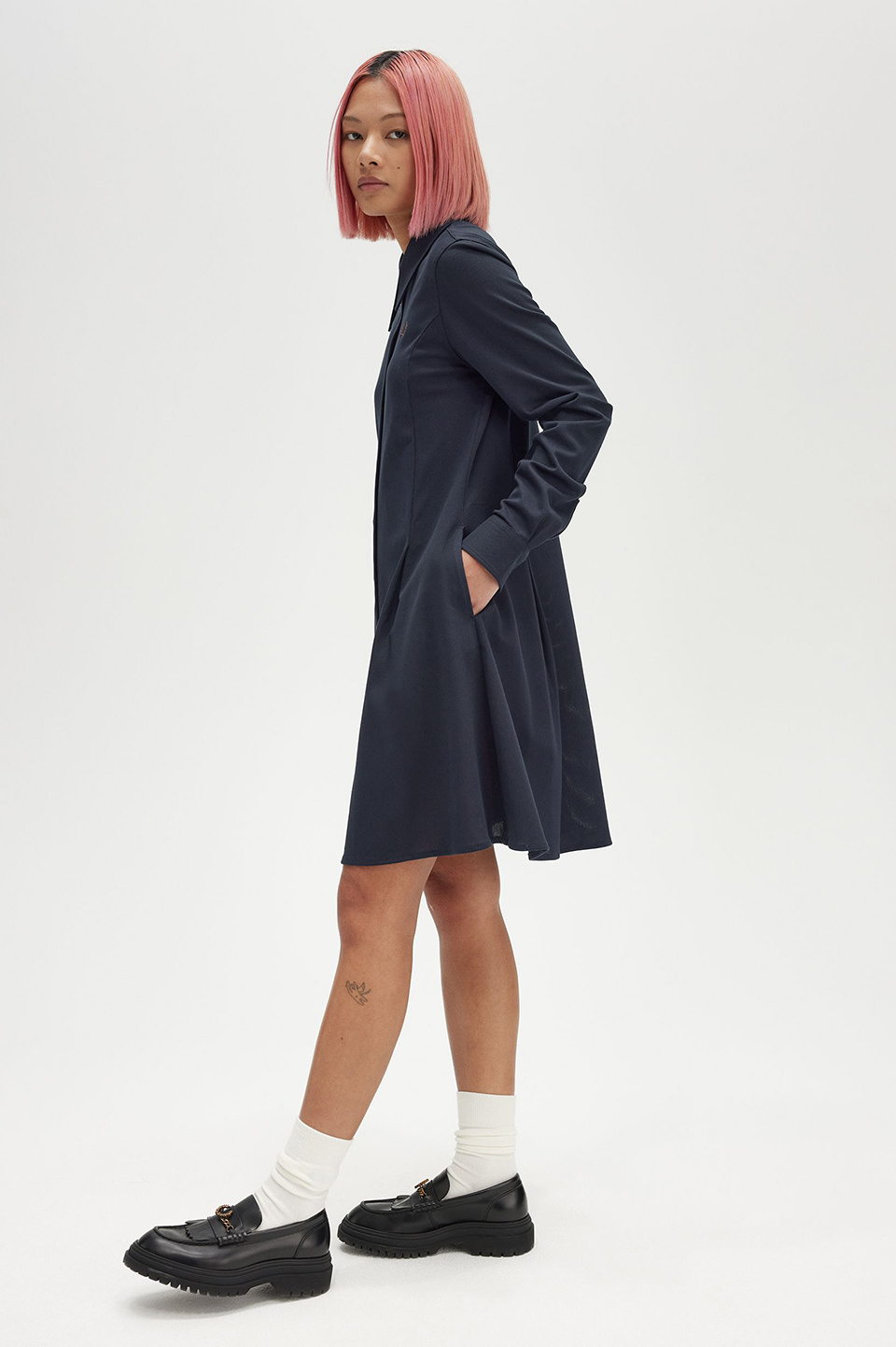 Woven Mesh Shirt Dress(8 608：NAVY): | FRED PERRY JAPAN | フレッド 