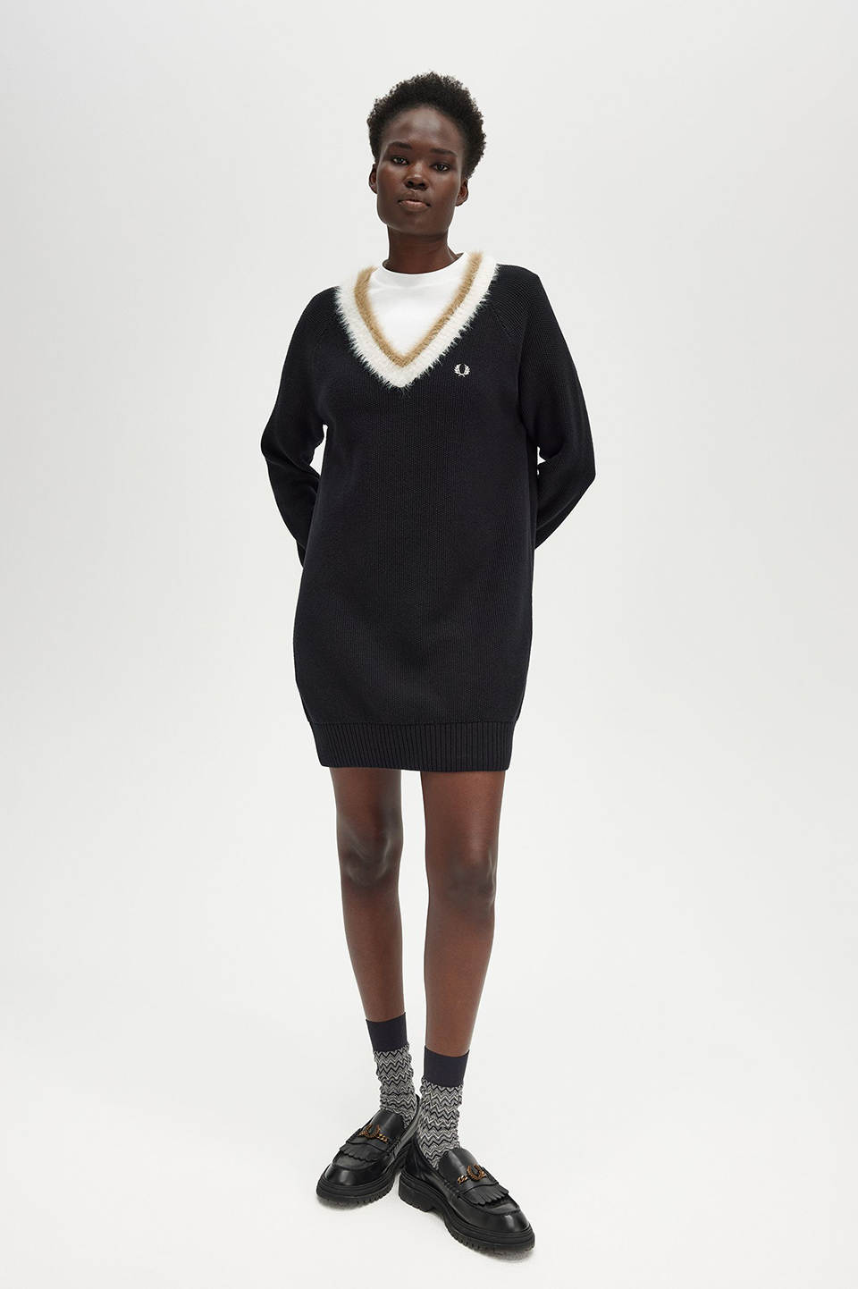 美品　23AW完売品　フレッドペリー　ニットプリーツシャツ　ネイビー　UK10 Brushed Twill Shirt Dress(8 Q20：NIGHT GREEN): | FRED PERRY