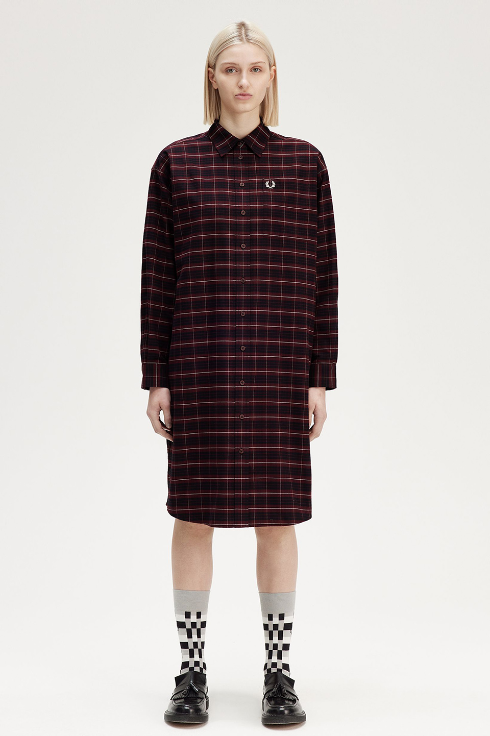 美品★FredPerry/フレッドペリー★P/ピーコート★チェック★グレー★L Check Oxford Shirt Dress(8 K22：OX BLOOD): | FRED PERRY