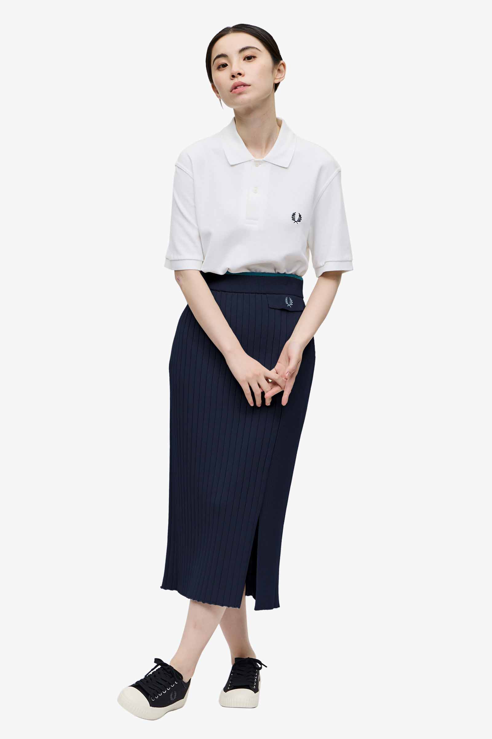 Knitted Ribbed Panel Skirt(8 01：NAVY): | FRED PERRY JAPAN