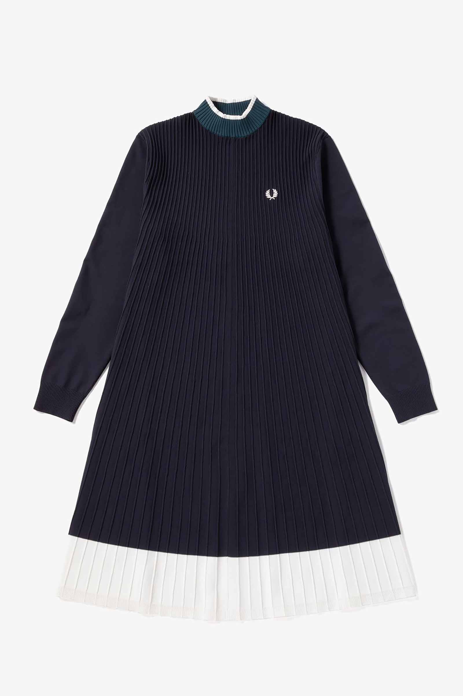 Knitted Pleated Mock Neck Dress(8 01：NAVY): | FRED PERRY JAPAN 