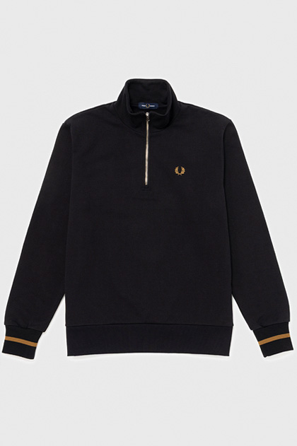 SHIPS Half-Zip Sweatshirt(S 102：BLACK / DARK CARAMEL): | FRED