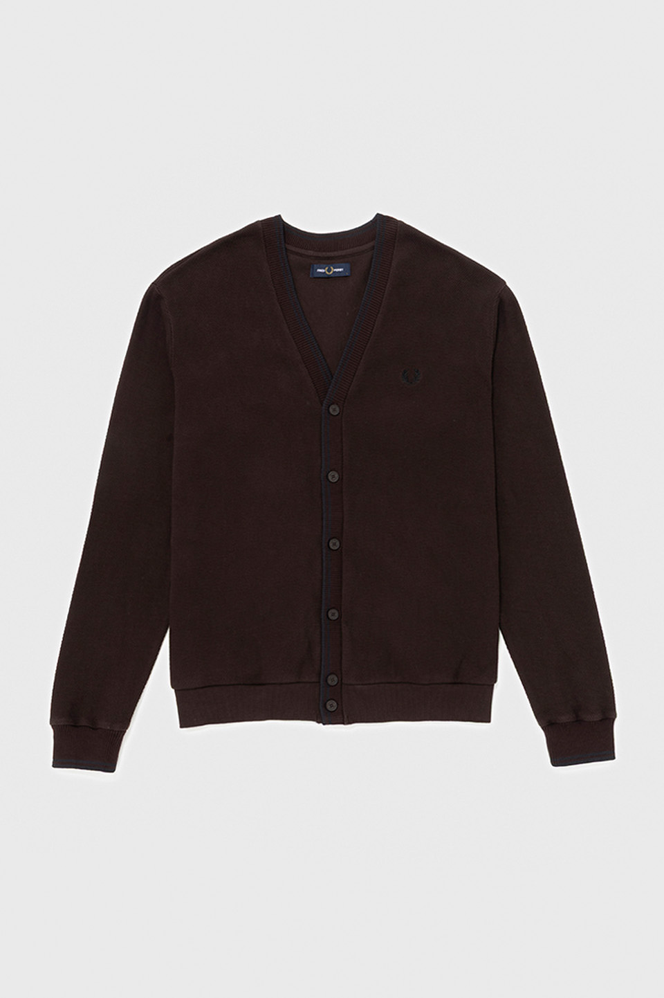 [新品] FRED PERRY カーディガン EDIFICE Tipped Pique Cardigan(L 33C：RICH BROWN / BLACK): | FRED