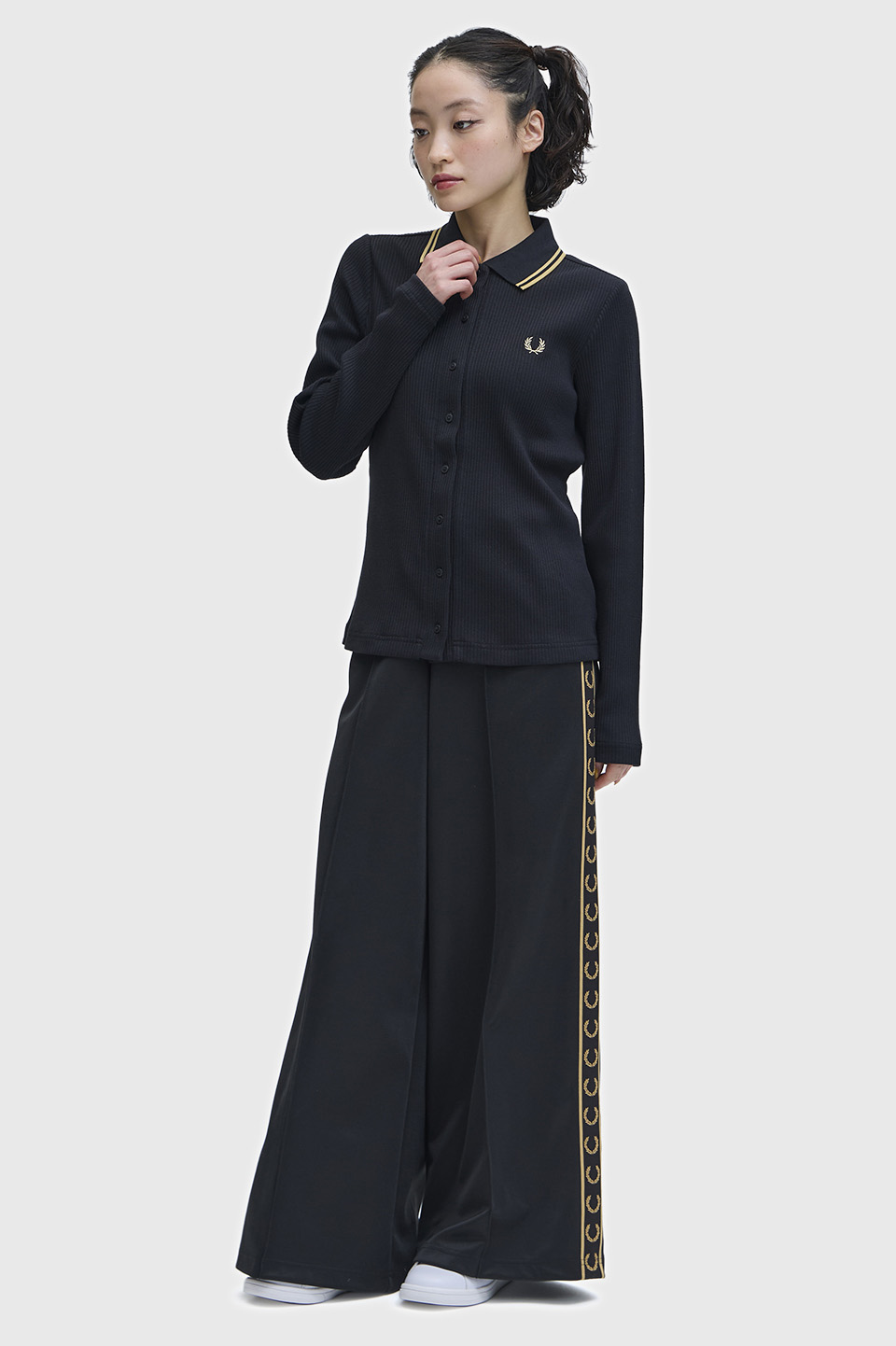 Button Through Rib Polo Shirt(8 102：BLACK): | FRED PERRY JAPAN