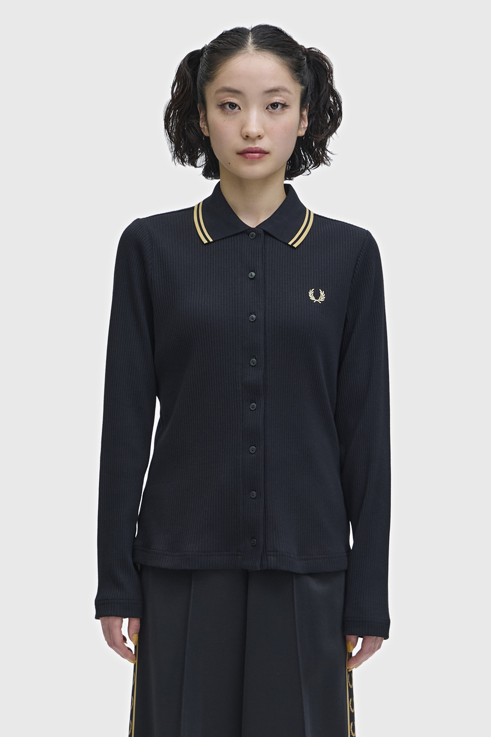 Button Through Rib Polo Shirt(8 102：BLACK): | FRED PERRY JAPAN