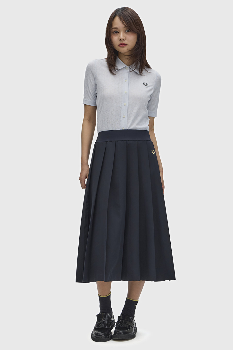 Button Through Sheer Rib Polo Shirt(8 28A：DUSKY BLUE): | FRED