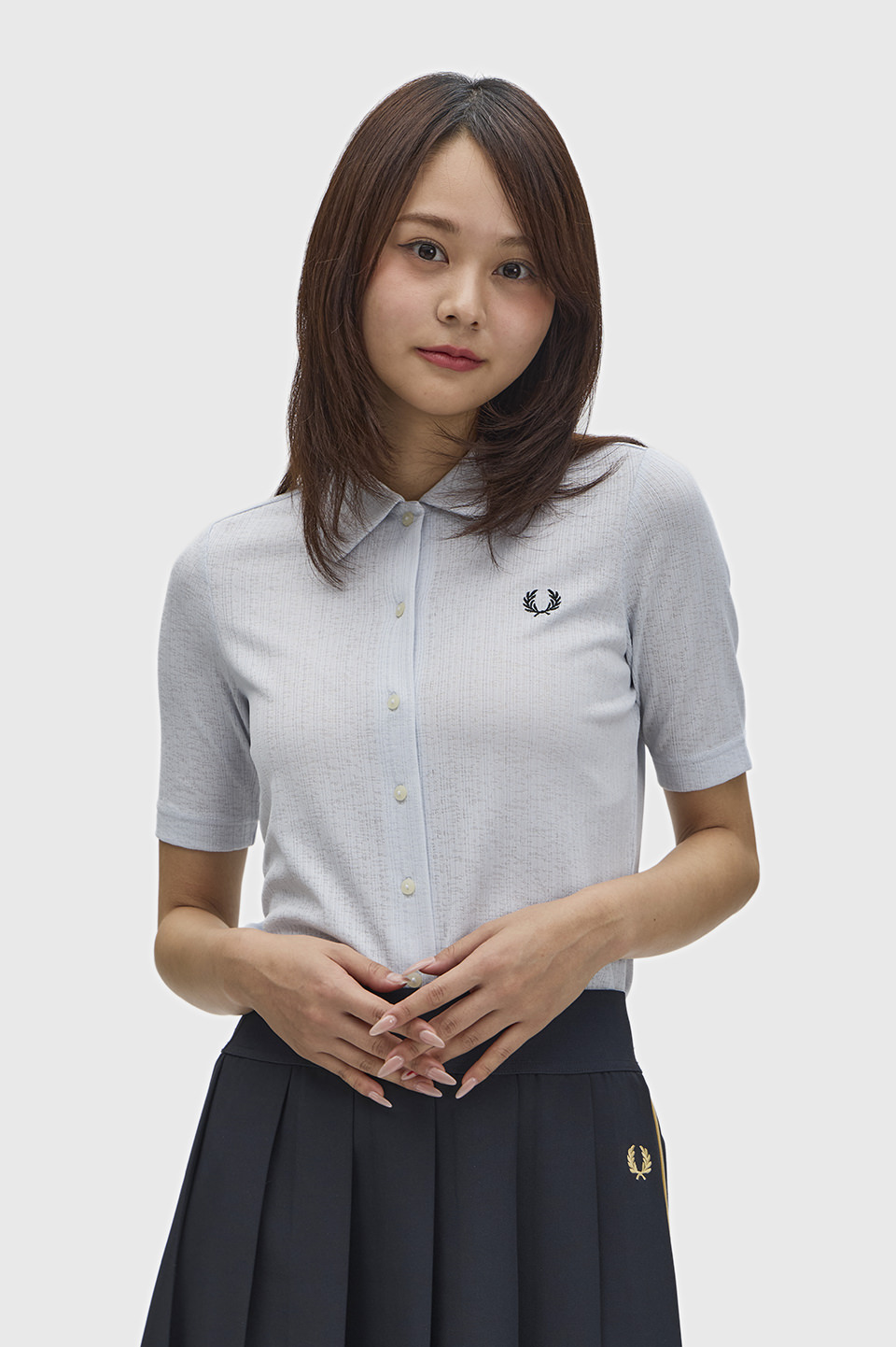 Button Through Sheer Rib Polo Shirt(8 28A：DUSKY BLUE): | FRED