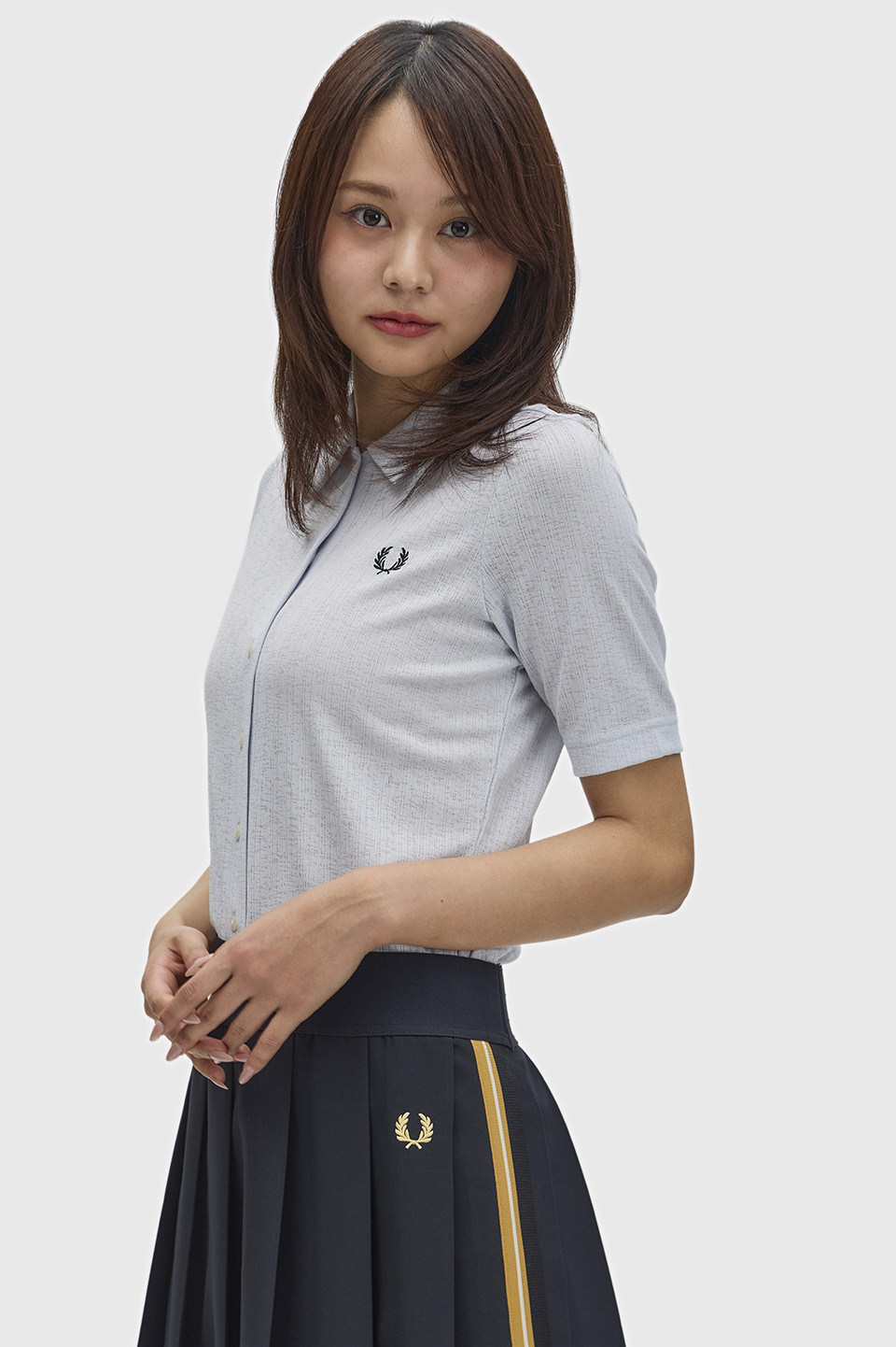 Button Through Sheer Rib Polo Shirt(8 28A：DUSKY BLUE): | FRED