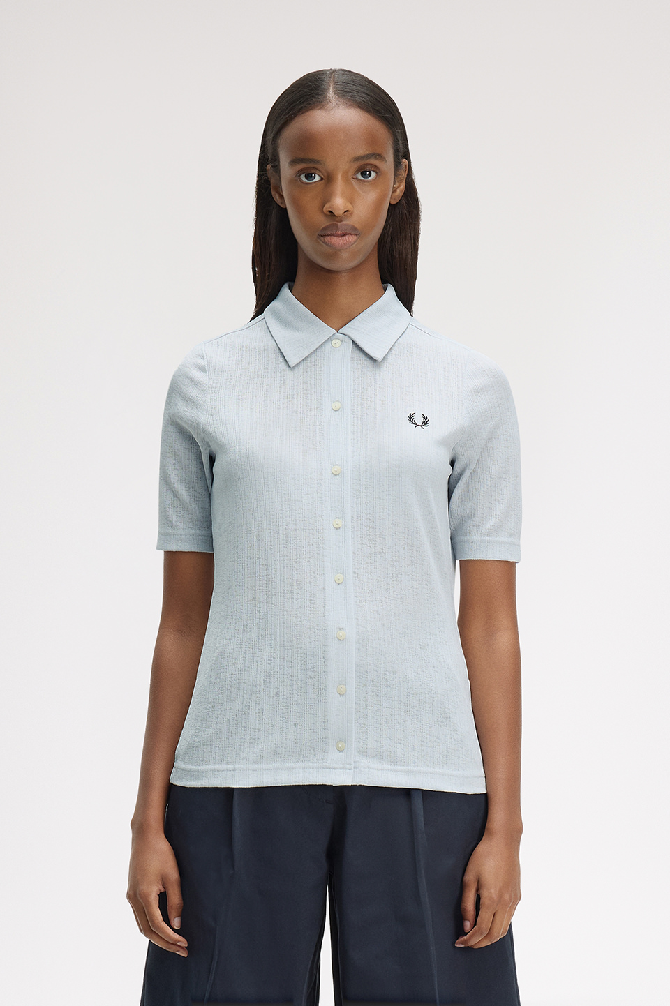 Button Through Sheer Rib Polo Shirt(8 28A：DUSKY BLUE): | FRED