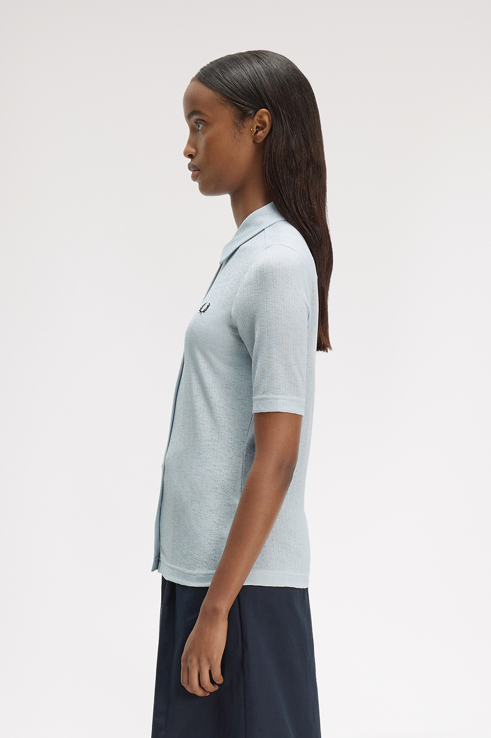 Button Through Sheer Rib Polo Shirt(8 28A：DUSKY BLUE): | FRED