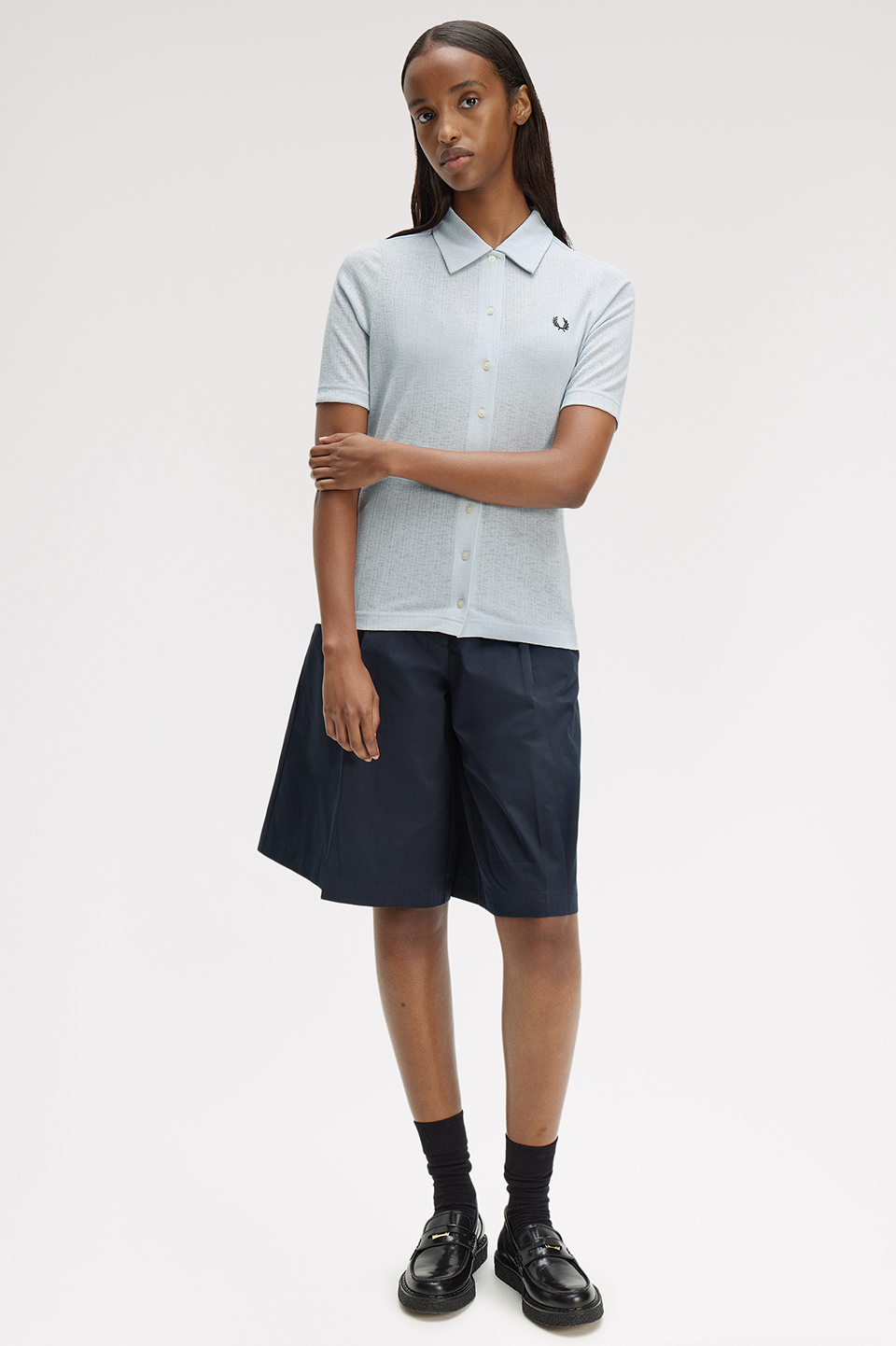 Button Through Sheer Rib Polo Shirt(8 28A：DUSKY BLUE): | FRED