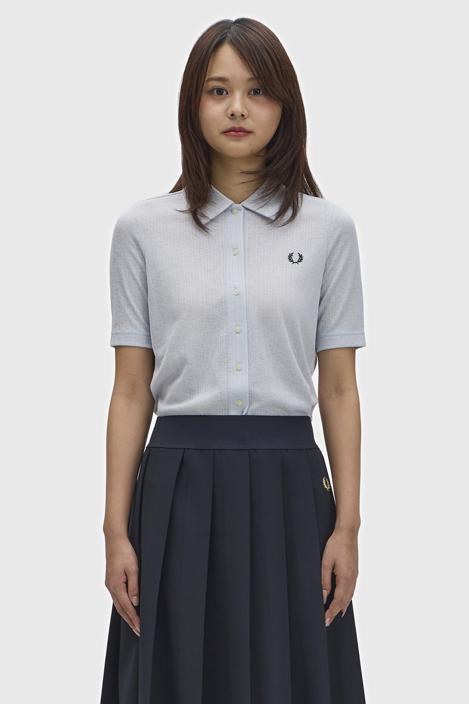 Button Through Sheer Rib Polo Shirt(8 28A：DUSKY BLUE): | FRED