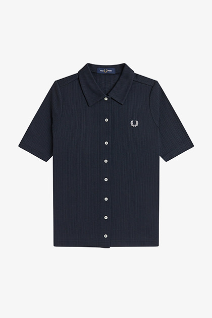 Button Through Sheer Rib Polo Shirt(8 28A：DUSKY BLUE): | FRED
