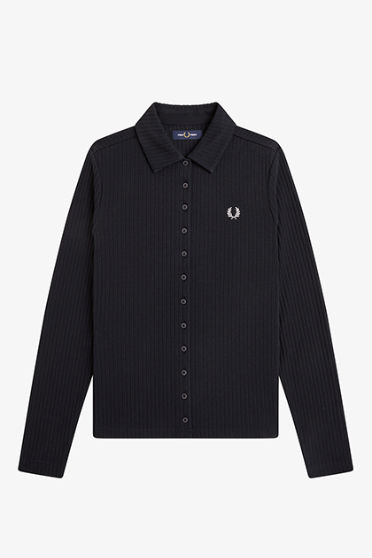 Wide Rib Button-Through Polo Shirt