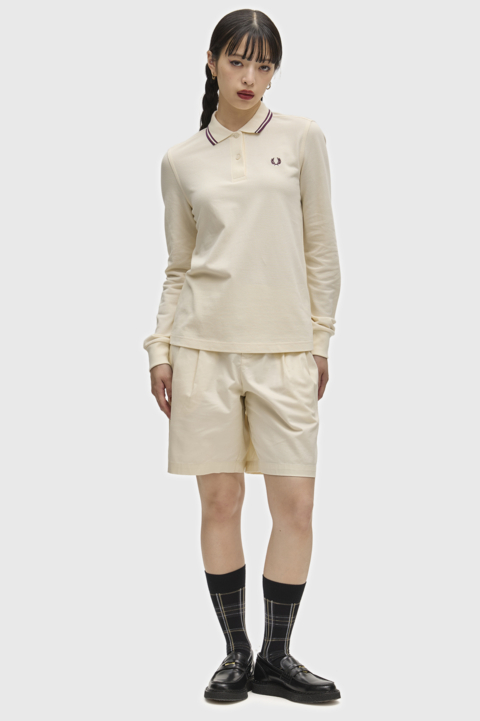 The Fred Perry Shirt - G3636 03D:ECRU / PLUM / PLUM 8