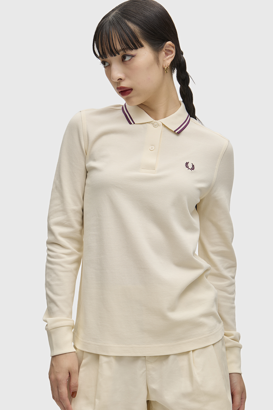 The Fred Perry Shirt - G3636 03D:ECRU / PLUM / PLUM 8