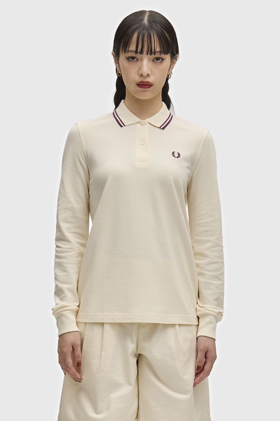 The Fred Perry Shirt - G3636 03D:ECRU / PLUM / PLUM 8