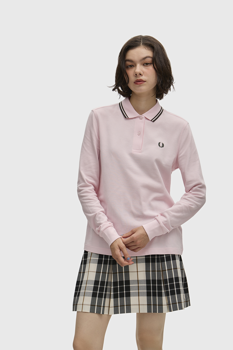 The Fred Perry Shirt - G3636 06D:ICED PINK / NIGHT GREEN 8