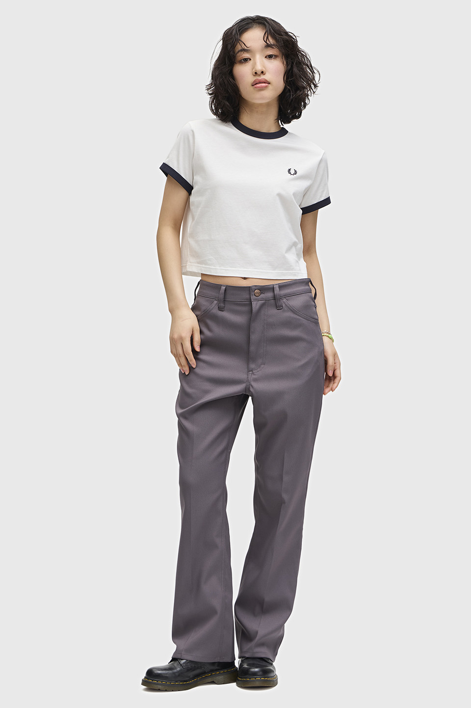 Cropped Ringer T-Shirt(10 129：SNOW WHITE): | FRED PERRY