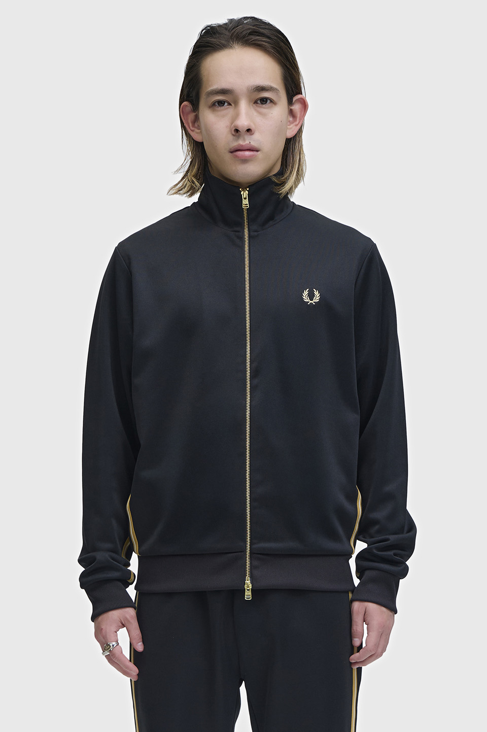 Stripe Tape Track Jacket(S 90A：BLACK / CHAMPAGNE): | FRED PERRY