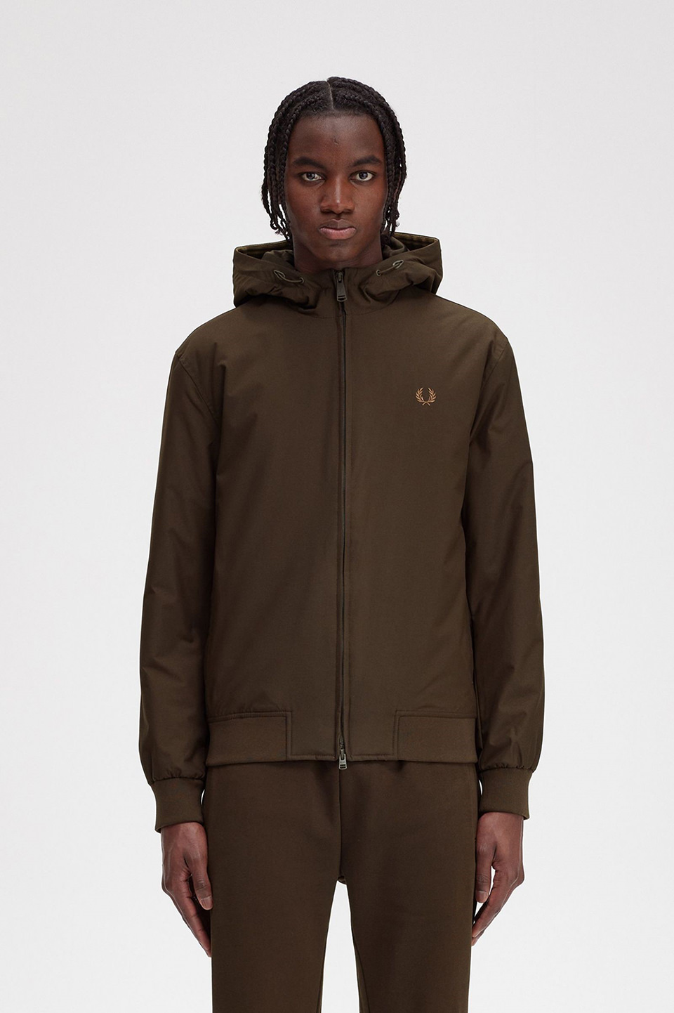 Padded Hooded Brentham Jacket(M Q21：BURNT TOBACCO): | FRED PERRY