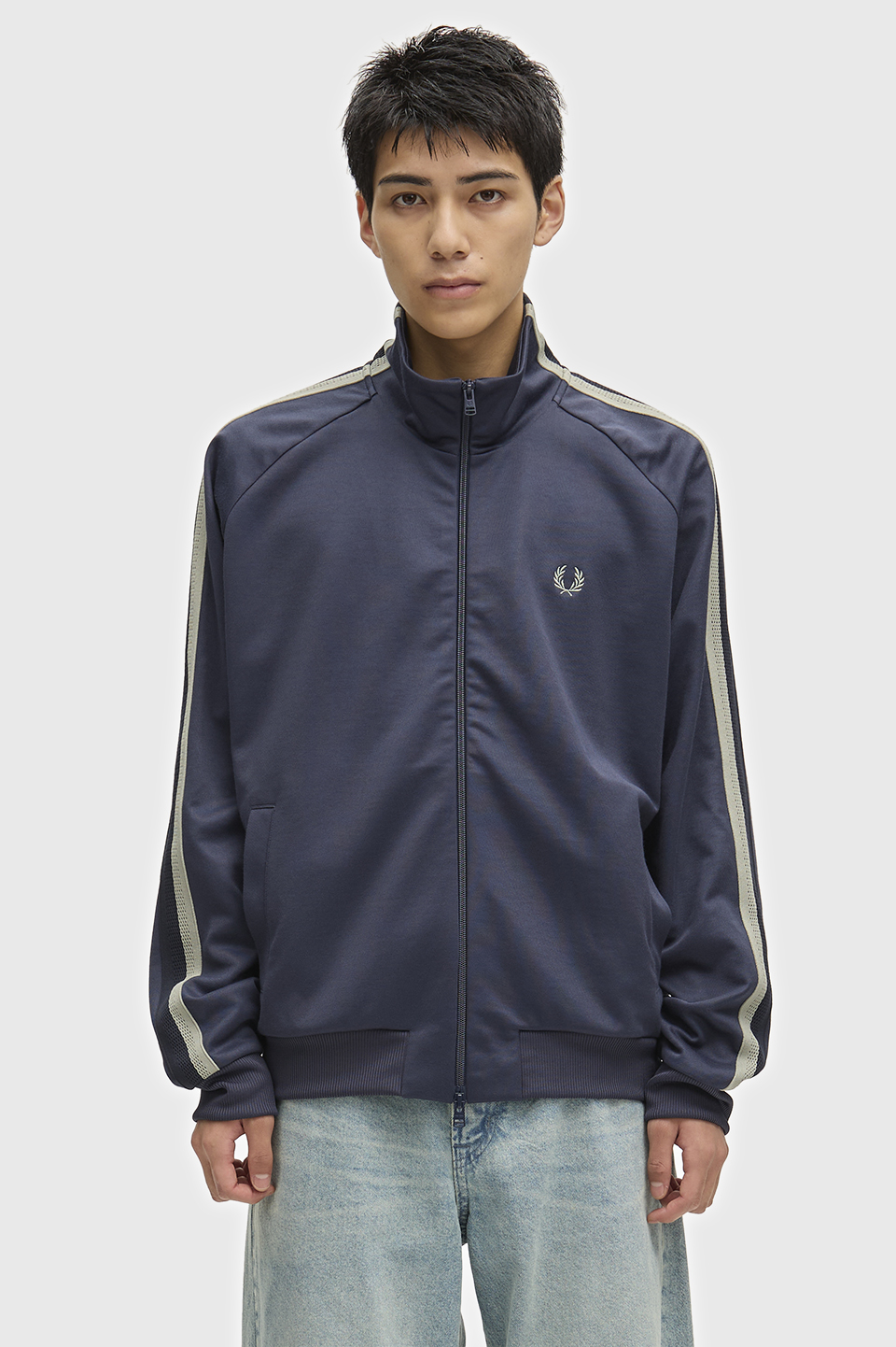 Two Tone Mesh Tape Track Jacket(S 738：DARK AIRFORCE): | FRED