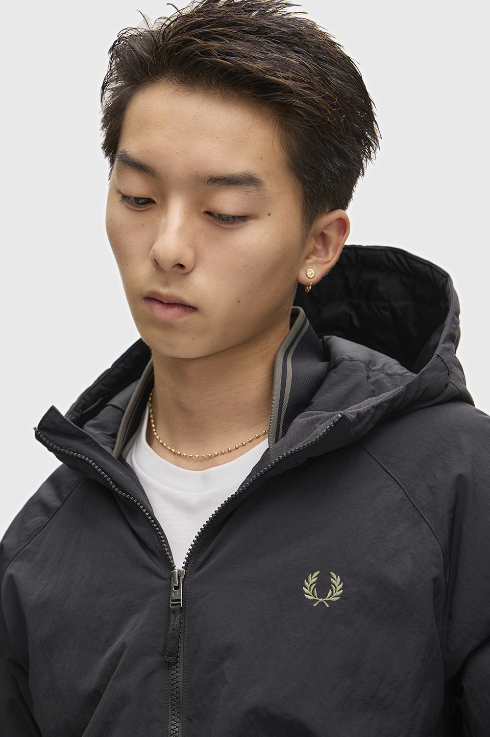 Fabric Block Padded Jacket(L 102：BLACK): | FRED PERRY JAPAN