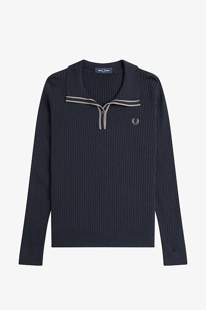 Ribbed Knitted Polo Shirt