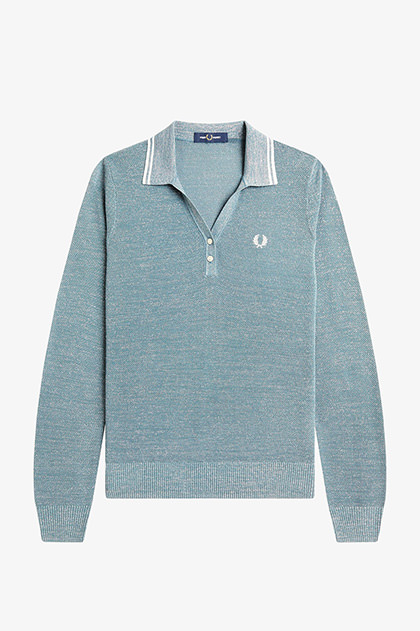 Textured Metallic Knit Polo Shirt