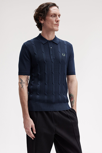 Textured Cable Knit Polo Shirt