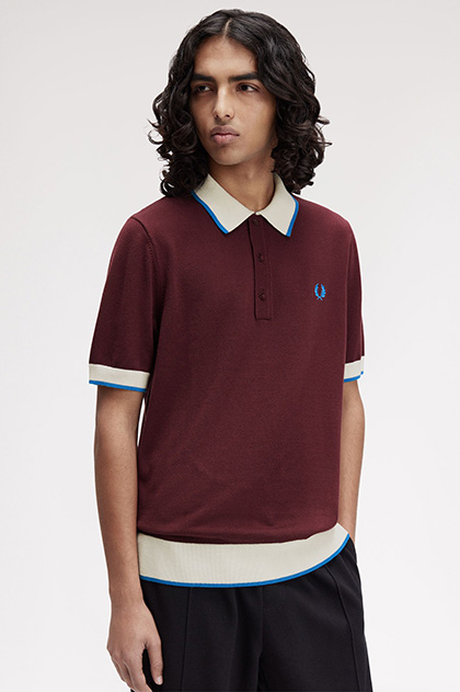 フレッドペリー　ポロシャツ　マルーン Textured Zip Neck Polo Shirt(S 102：BLACK): | FRED PERRY