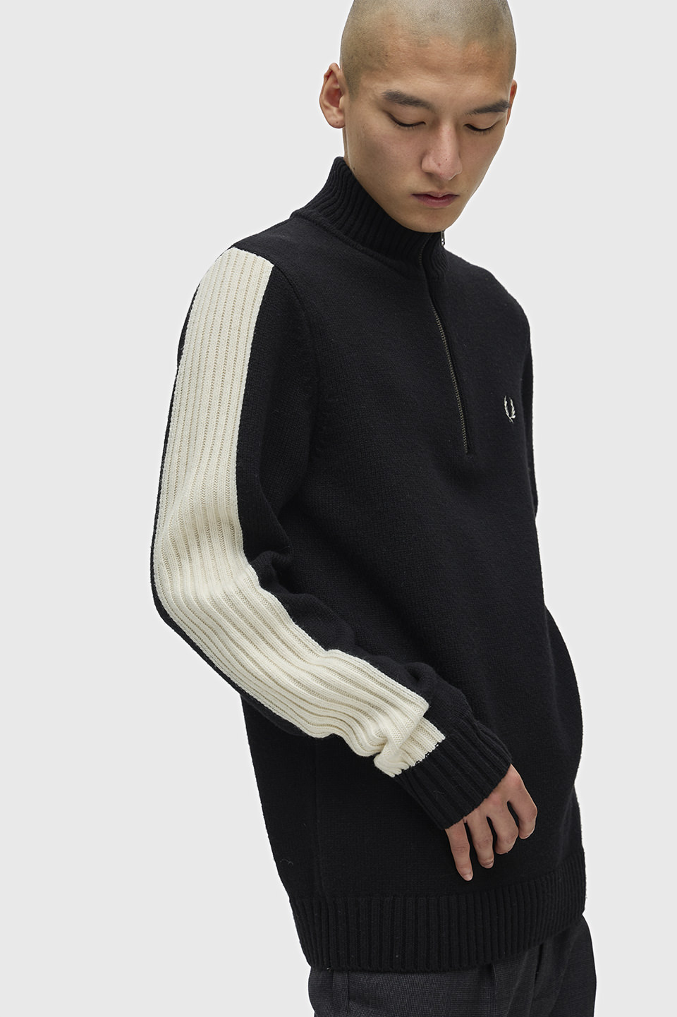 Ribbed Sleeve Half Zip Jumper