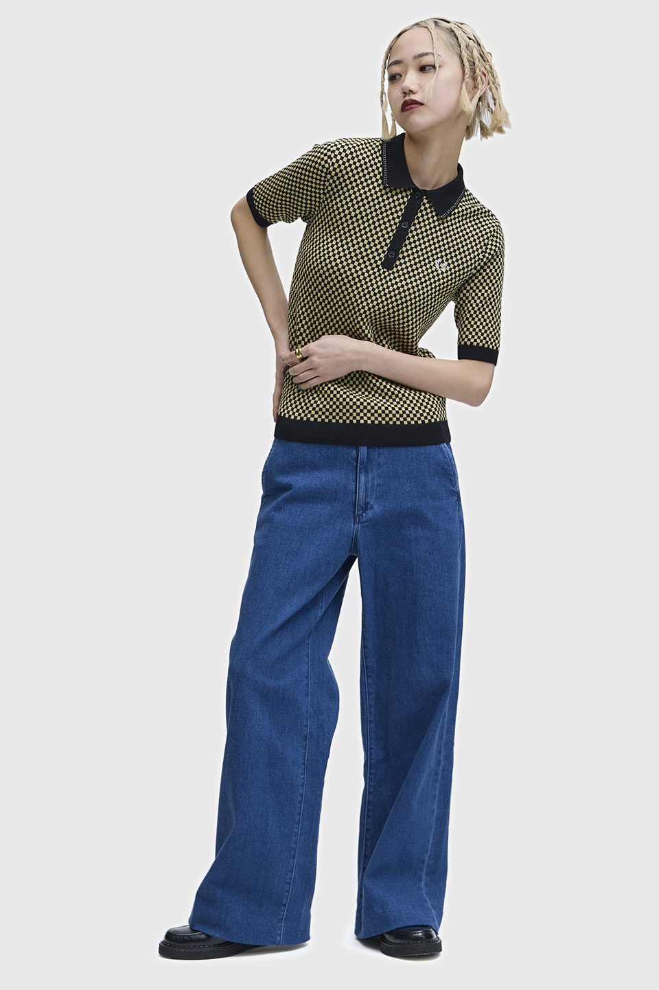 Chequerboard Knitted Shirt(10 102：BLACK): | FRED PERRY JAPAN