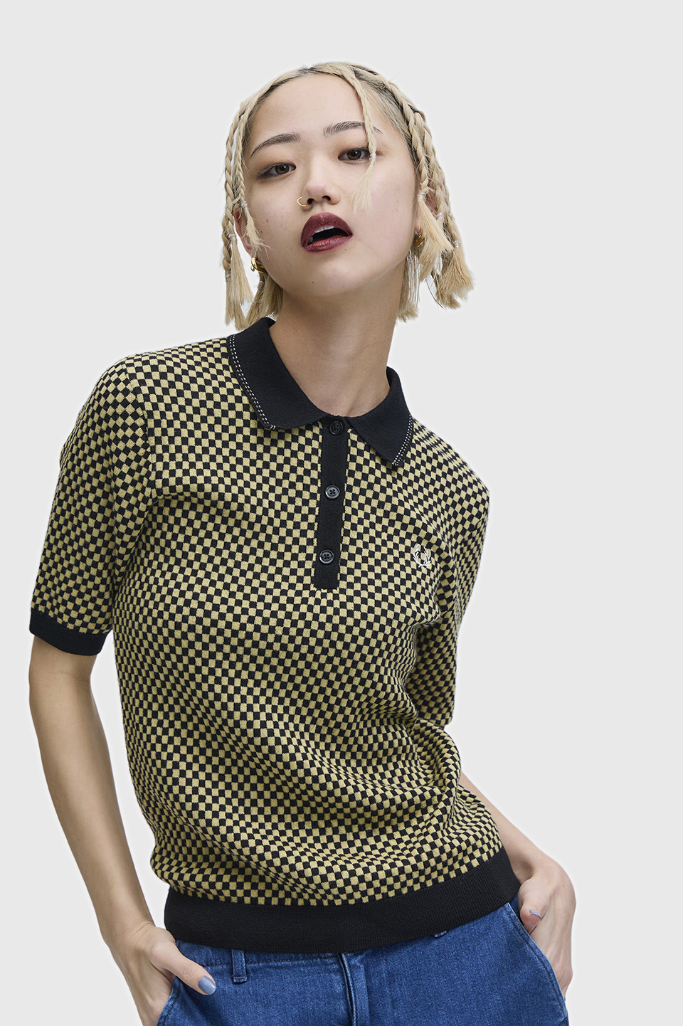 Chequerboard Knitted Shirt(10 102：BLACK): | FRED PERRY JAPAN