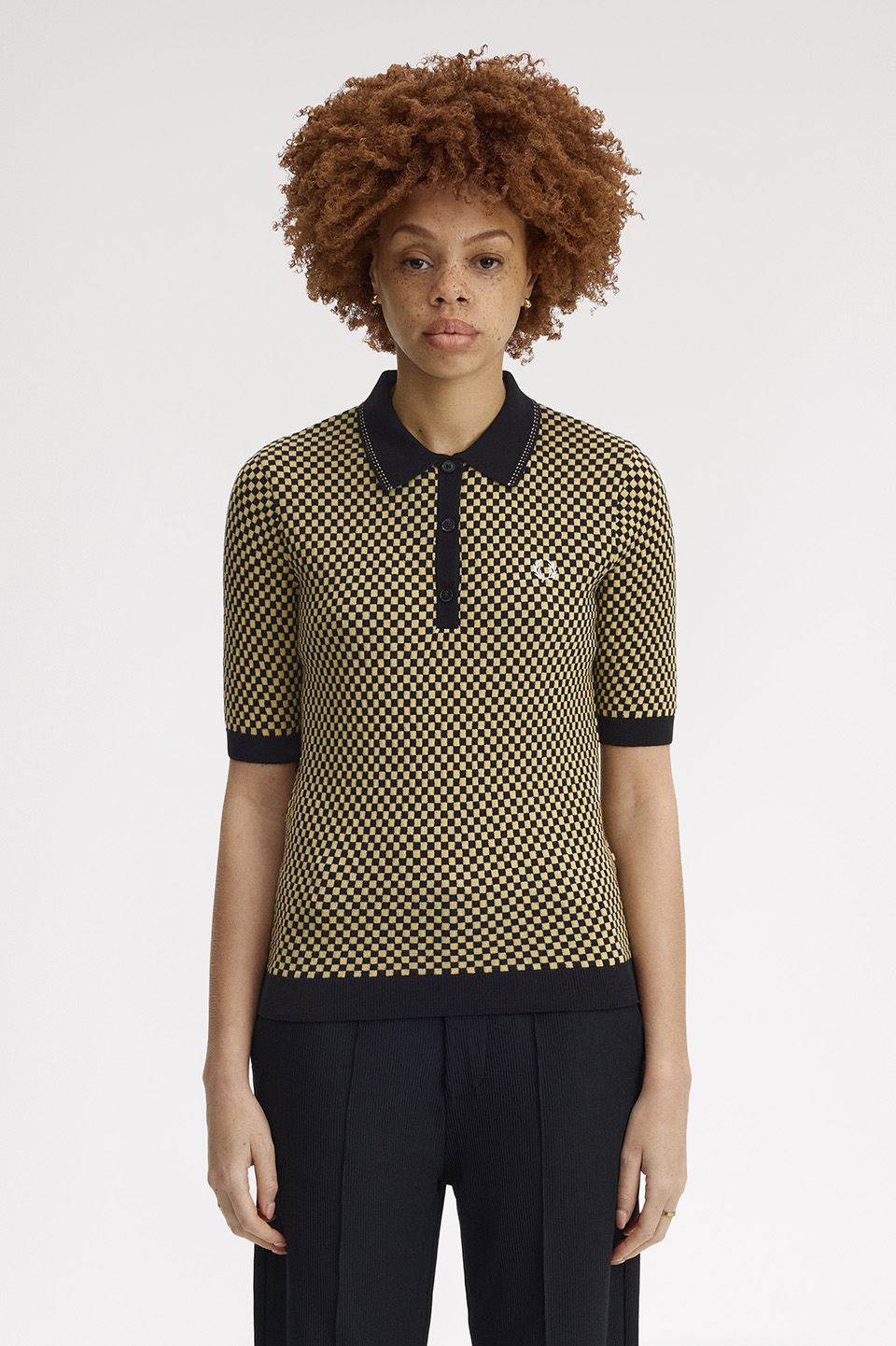 Chequerboard Knitted Shirt(10 102：BLACK): | FRED PERRY JAPAN