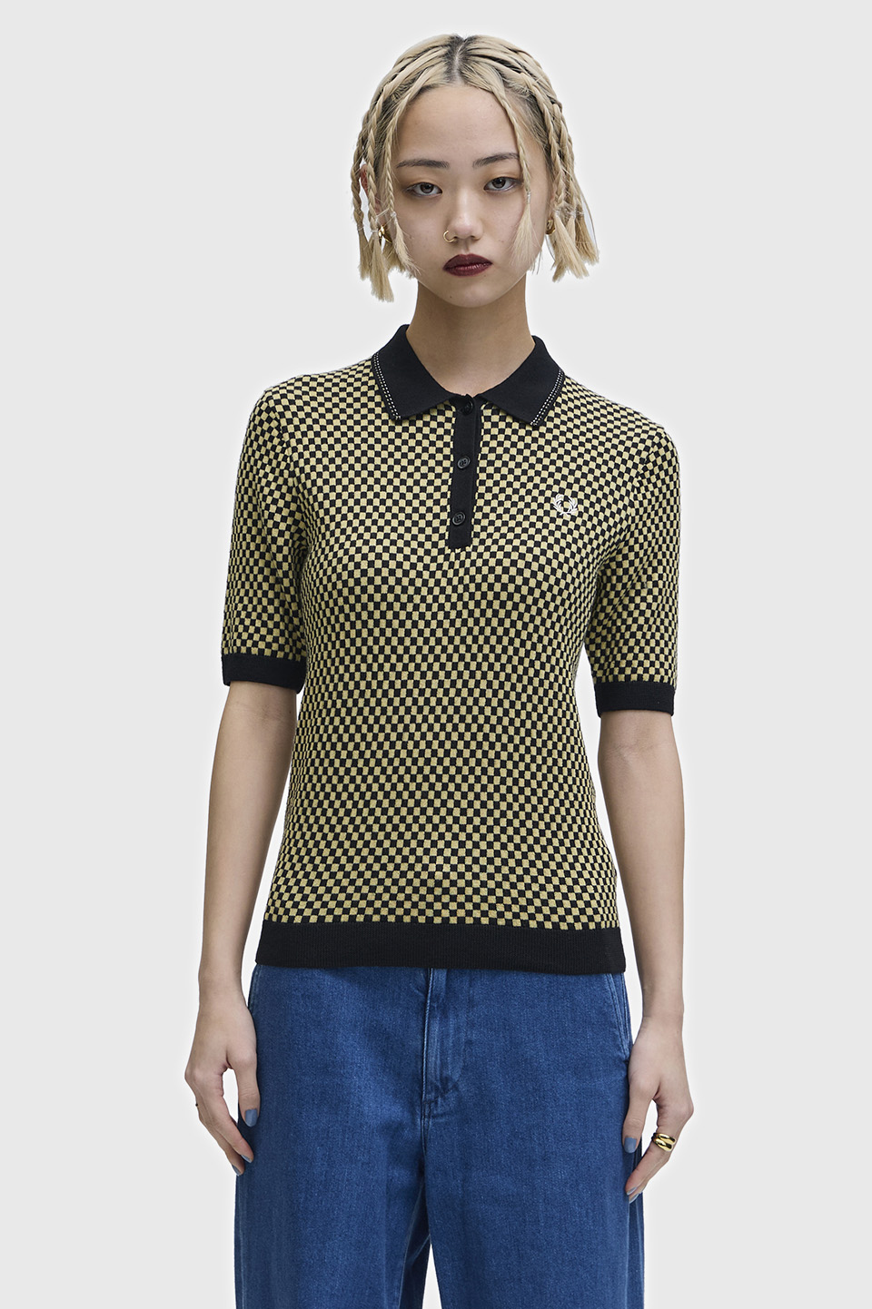Chequerboard Knitted Shirt(10 102：BLACK): | FRED PERRY JAPAN
