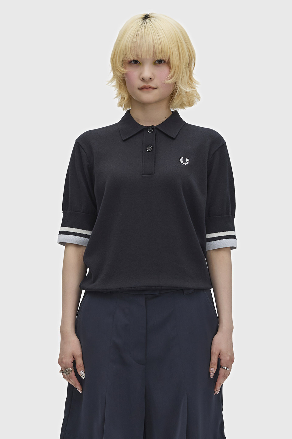 Bold Tipped Knitted Shirt(10 102：BLACK): | FRED PERRY JAPAN
