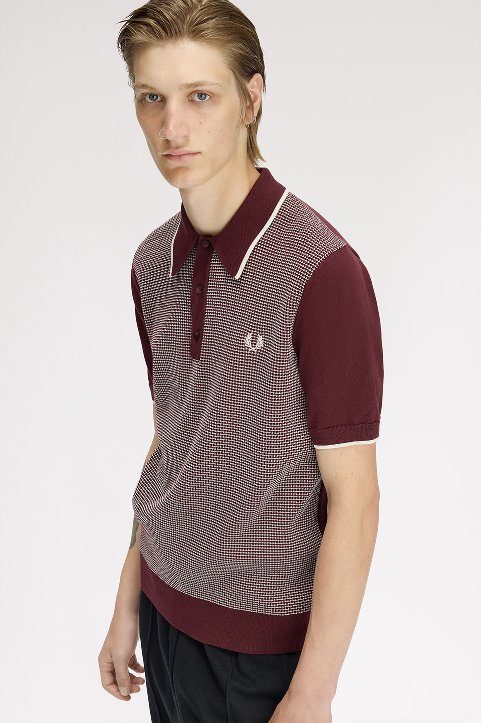 Tonic Waffle Knitted Shirt(S 597：OX BLOOD / ECRU): | FRED PERRY